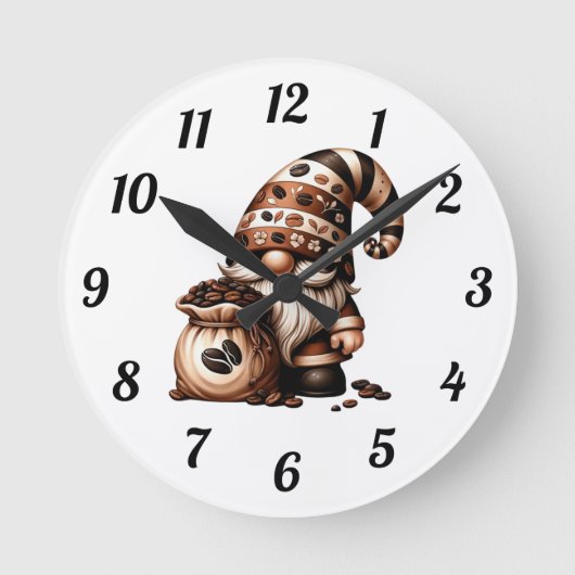 Whimsischer Niedlicher Kaffee Gnome Brown White Gi Runde Wanduhr (Vorderseite)