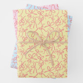 Whimsischer Niedlicher Pink Bows Muster Girly Past Geschenkpapier Set (Beispiel)