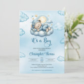 Whimsischer niedlicher schlafender Teddybär auf Wo Einladung (Stehend Vorderseite)