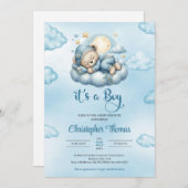 Whimsischer niedlicher schlafender Teddybär auf Wo Einladung (Vorne/Hinten)