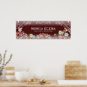 Whimsischer Niedlicher Spaß wirbeln Owls Baby Name Poster (Küche)