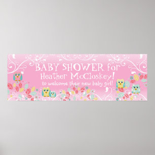 Whimsischer Niedlicher Spaß wirbeln Owls Babydusch Poster