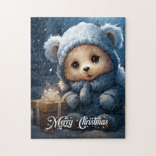 Whimsischer niedlicher Teddybär mit Weihnachtsgesc Puzzle