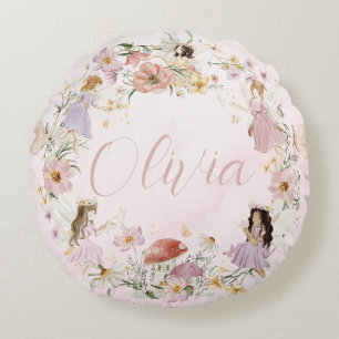 Whimsischer Niedlicher Wildblume Garten Wiese Rundes Kissen