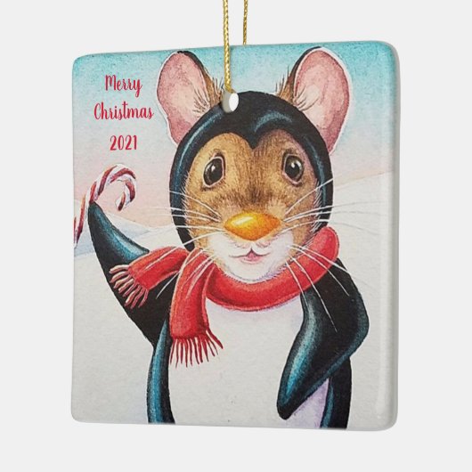 Whimsischer Nordpol Pinguin Mouse Wasserfarbe Kuns Keramikornament (Links)