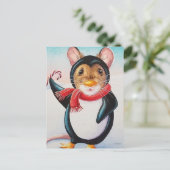 Whimsischer Nordpol Pinguin Wasserfarben Mouse Art Postkarte (Stehend Vorderseite)
