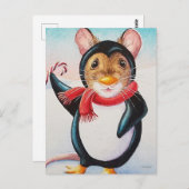 Whimsischer Nordpol Pinguin Wasserfarben Mouse Art Postkarte (Vorne/Hinten)