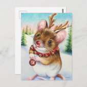 Whimsischer Nordpol Rentiermuse Wasserfarben Kunst Postkarte (Vorne/Hinten)