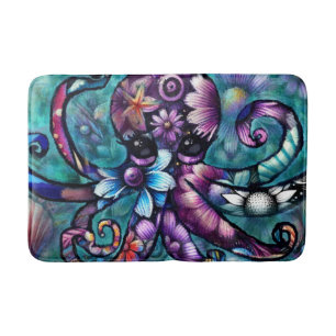 Whimsischer Octopus Floral Aquamarine Lila blaue K Badematte