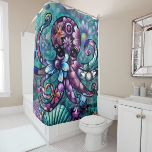 Whimsischer Octopus Floral Aquamarine Lila blaue K Duschvorhang