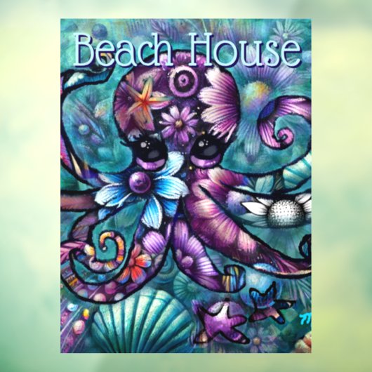 Whimsischer Octopus Floral Aquamarine Lila blaue K Fensteraufkleber (Blatt 3)