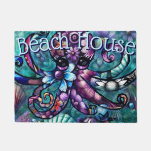 Whimsischer Octopus Floral Aquamarine Lila blaue K Fußmatte