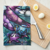 Whimsischer Octopus Floral Aquamarine Lila blaue K Geschirrtuch (Viertel Falte)