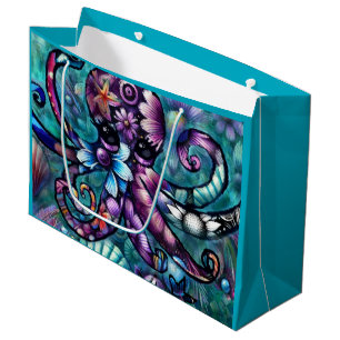 Whimsischer Octopus Floral Aquamarine Lila blaue K Große Geschenktüte