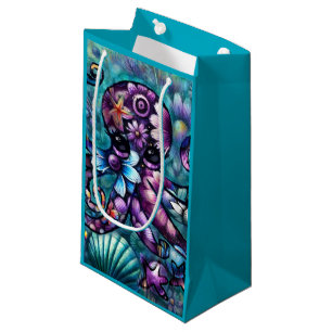 Whimsischer Octopus Floral Aquamarine Lila blaue K Kleine Geschenktüte