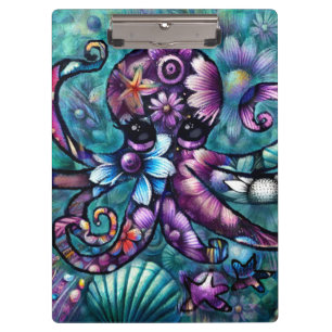 Whimsischer Octopus Floral Aquamarine Lila blaue K Klemmbrett