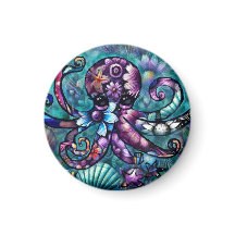 Whimsischer Octopus Floral Aquamarine Lila blaue K