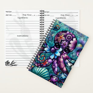Whimsischer Octopus Floral Aquamarine Lila blaue K Notizblock