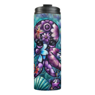 Whimsischer Octopus Floral Aquamarine Lila blaue K Thermosbecher