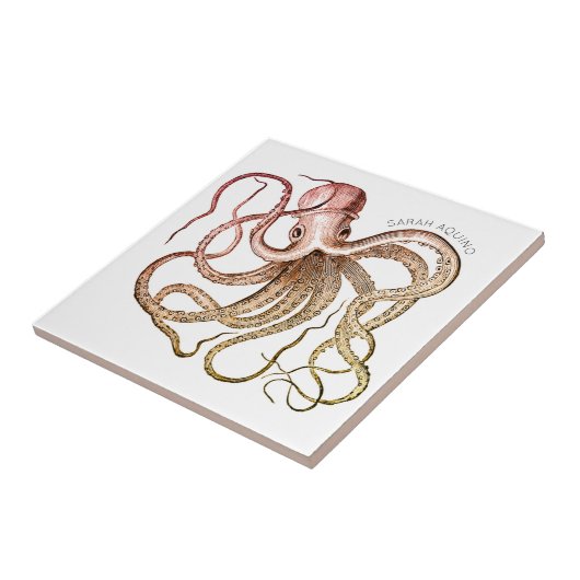 Whimsischer Oktopus und Tentakel Name Tile Fliese (Seite)