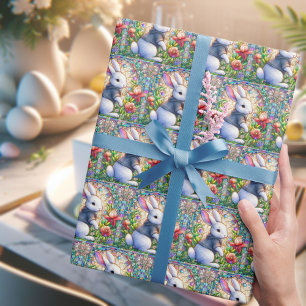 Whimsischer Osterfarbenfroh gestanztes Glas Bunny Geschenkpapier