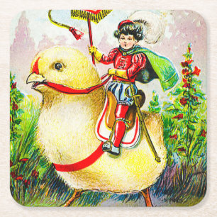 Whimsischer Ostergruss: Rider auf Riesenkick Rechteckiger Pappuntersetzer
