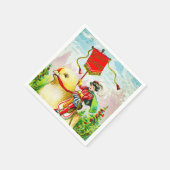 Whimsischer Ostergruss: Rider auf Riesenkick Serviette (Ecke)