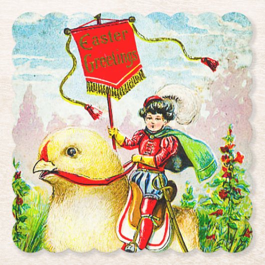 Whimsischer Ostergruss: Rider auf Riesenkick Untersetzer (Vorderseite)