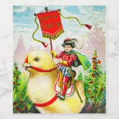 Whimsischer Ostergruss: Rider auf Riesenkick Weinetikett (Einzelnes Label)