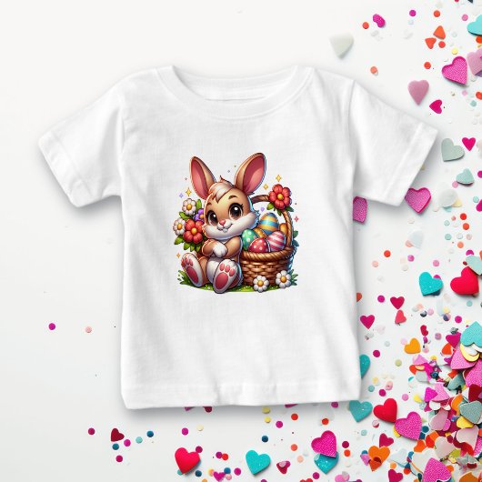 Whimsischer Osterhase mit Basket Personalisiert Baby T-shirt