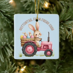 Whimsischer Osterhof Vintager Traktor Keramikornament