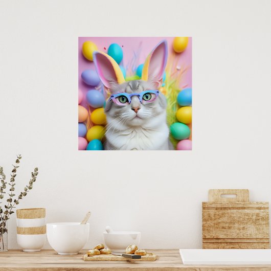 Whimsischer Osterkatze mit sonnigen Ohren Poster (Küche)