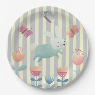 Whimsischer Ostern Blau-Weiß-Blüten Pappteller