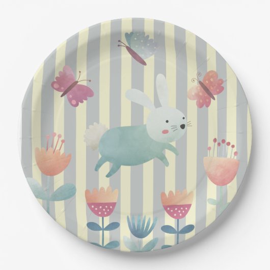 Whimsischer Ostern Blau-Weiß-Blüten Pappteller (Vorderseite)