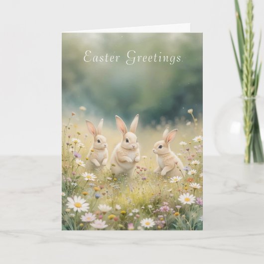 Whimsischer Osterwiese Springtime Bunny Feiertagskarte (Vorderseite)