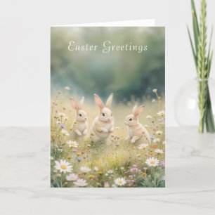 Whimsischer Osterwiese Springtime Bunny Feiertagskarte