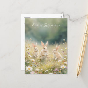 Whimsischer Osterwiese Springtime Bunny Feiertagspostkarte