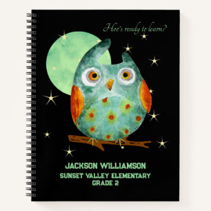 Whimsischer Owl Wasserfarbe Stil Schule Jahr Notizblock