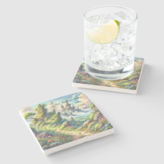 Whimsischer Pfad und Zitat Steinuntersetzer (Seitenansicht)