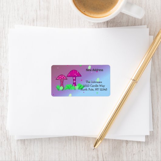 Whimsischer Pilz neue Adresse Adressaufkleber (Insitu)