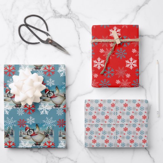 Whimsischer Pinguin Ice Skaten Wasserfarben Kunst, Geschenkpapier Set (Vorderseite)