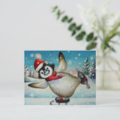 Whimsischer Pinguin Ice Skaten Wasserfarben Kunst, Postkarte (Stehend Vorderseite)