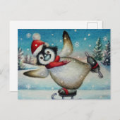 Whimsischer Pinguin Ice Skaten Wasserfarben Kunst, Postkarte (Vorne/Hinten)
