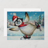 Whimsischer Pinguin Ice Skaten Wasserfarben Kunst, Postkarte (Vorne/Hinten)