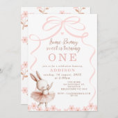 Whimsischer Pink Bow etwas sonniger Geburtstag Einladung (Vorne/Hinten)