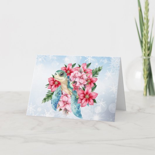 Whimsischer Pink Weihnachten Florals & Sea Turtle (Vorderseite)