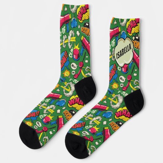 Whimsischer Pop Art - Personalisiertes Retro-Comic Socken (Linkes Detail)
