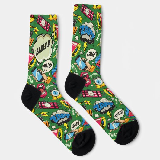 Whimsischer Pop Art - Personalisiertes Retro-Comic Socken (Rechts)