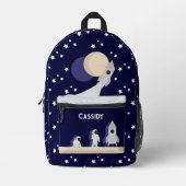 Whimsischer Raumfahrer Raketenstars Kinder Name Bedruckter Rucksack (Vorderseite)