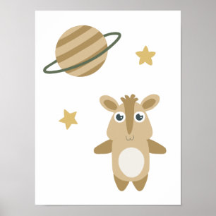 Whimsischer Raumtierplanet Sterne Kinder Poster
